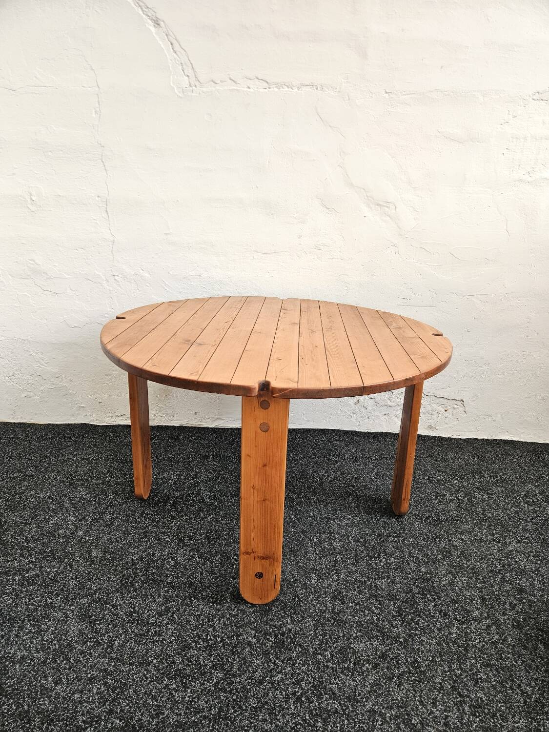 1970s solid larch dining table for four people by Mária Szedleczky - Signed