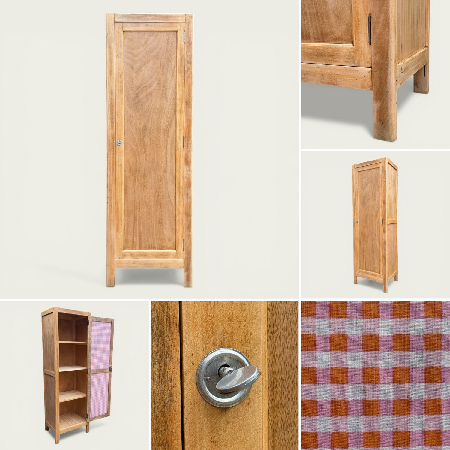 Parisian bonnetière wardrobe in raw wood, 1950.