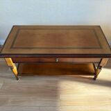 Table basse vintage en bois avec tiroir et tablettes