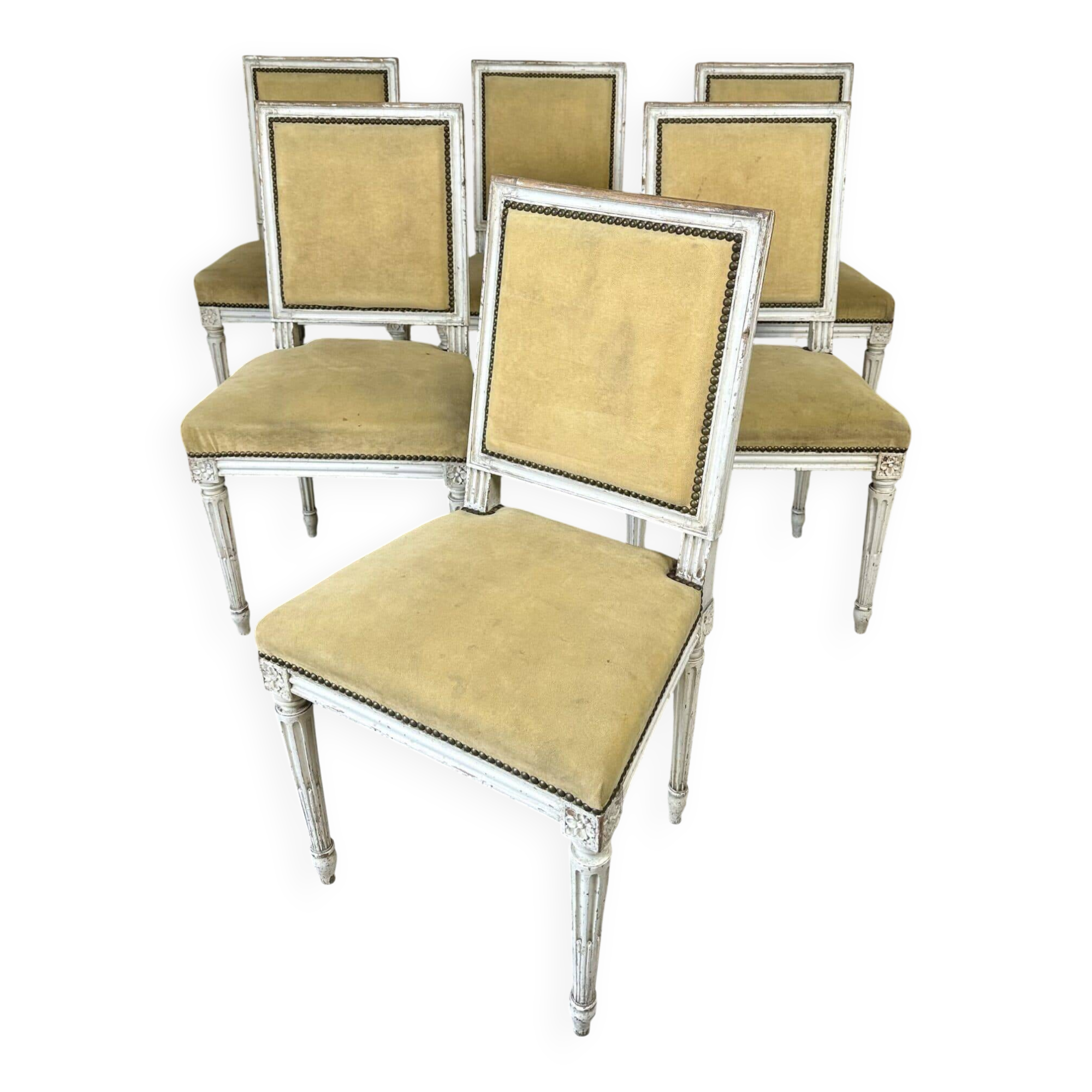 Série de 6 chaises de style Louis XVI laquée blanc circa 1900