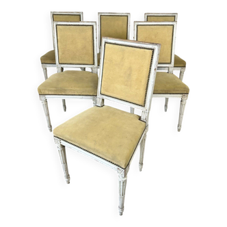 Set of 6 Louis XVI style chairs, white lacquered, circa 1900