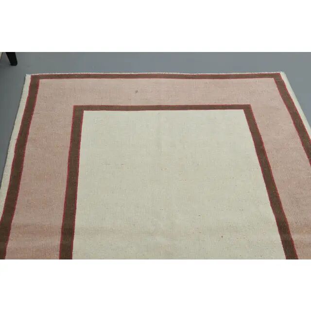 1970s vintage Turkish handmade wool & cotton beige area rug