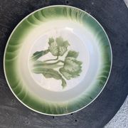 Hollow dish pattern green tulips longwy france old