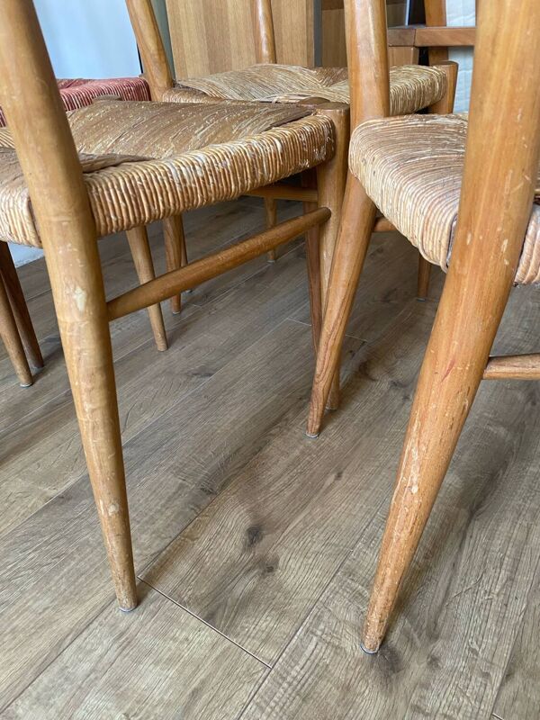 6 chaises paillées Genevieve Pons