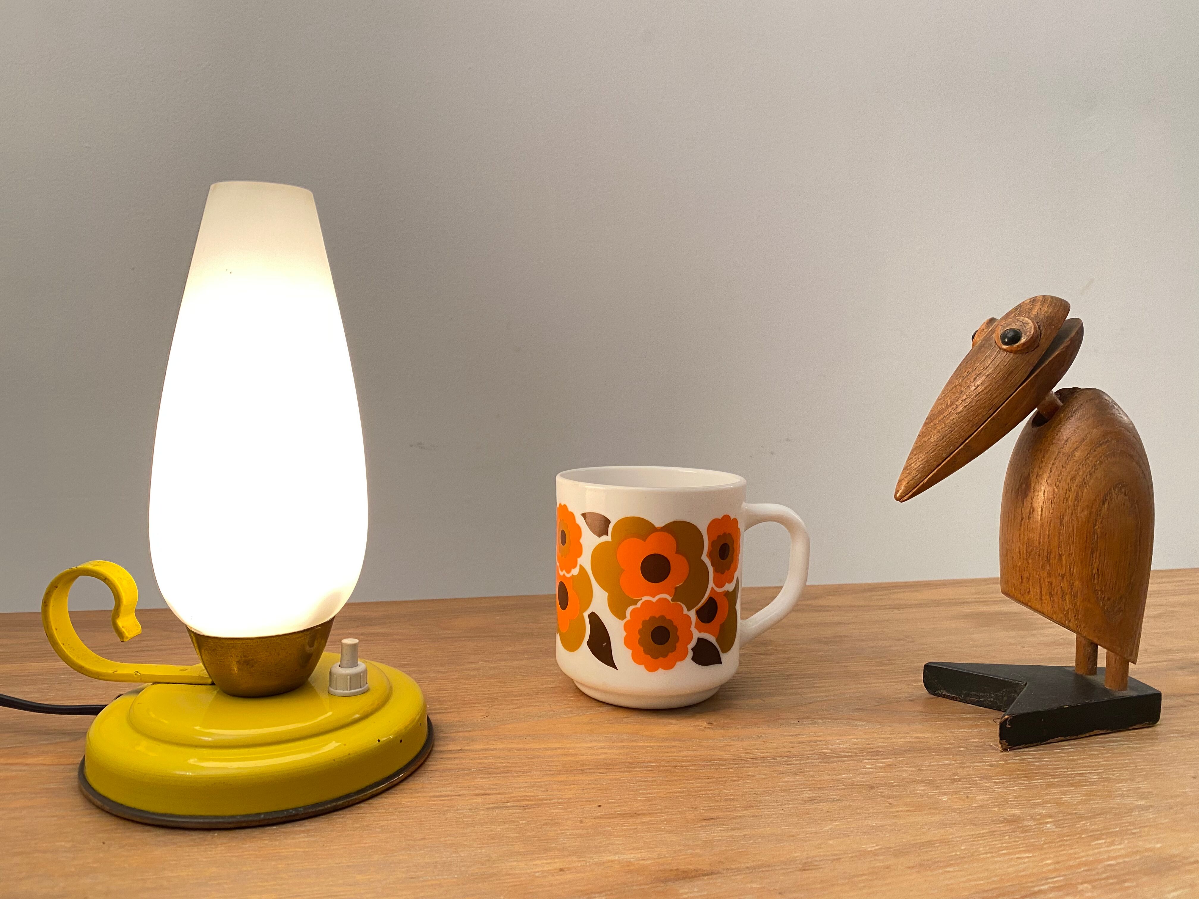 Bedside lamp vintage 60s tole enamelled opaline glass
