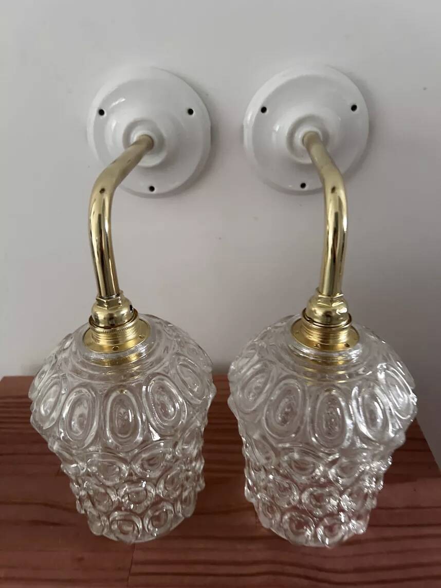 Pair of vintage chiseled glass sconces