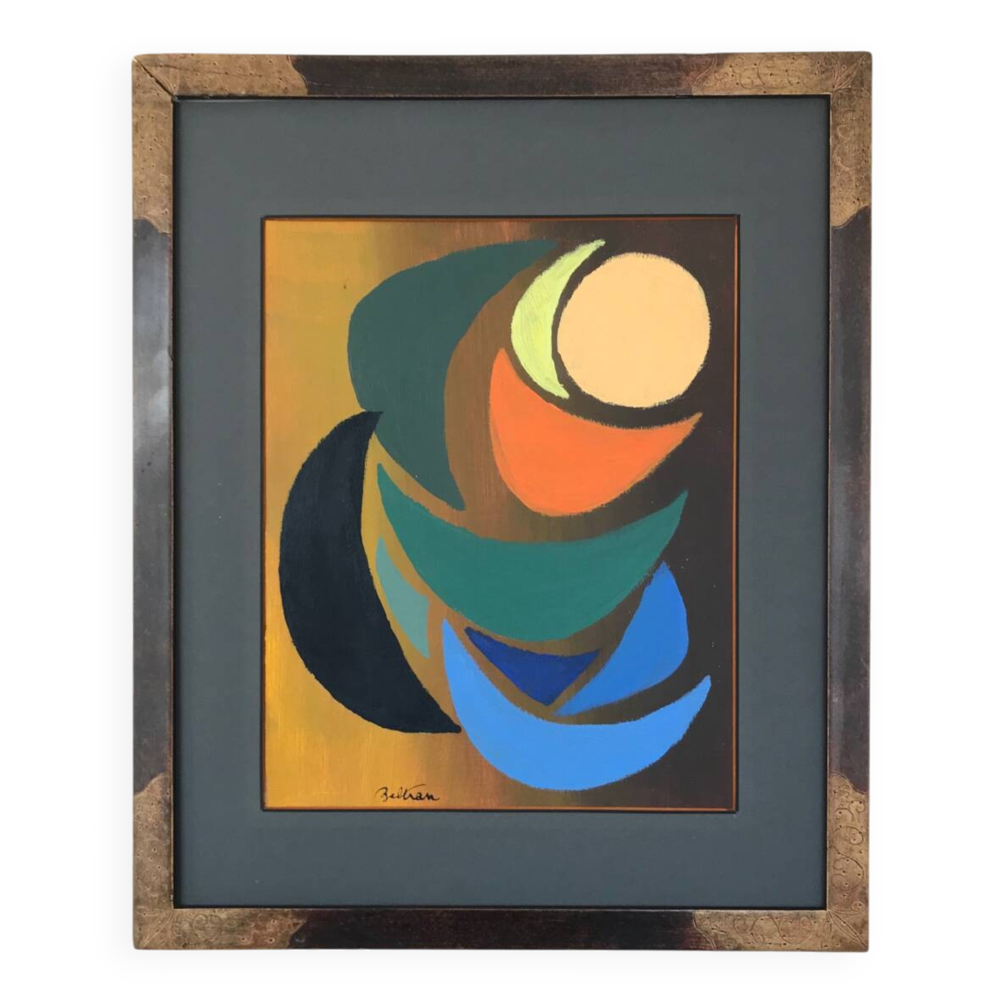 Acrylic painting by Odile TRAMPONT, known as BALTRAN (1942). The Six Moons