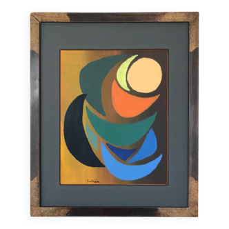 Acrylic painting by Odile TRAMPONT, known as BALTRAN (1942). The Six Moons