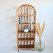 Bibliothèque / Étagère sur pied en bambou et rotin 1960s