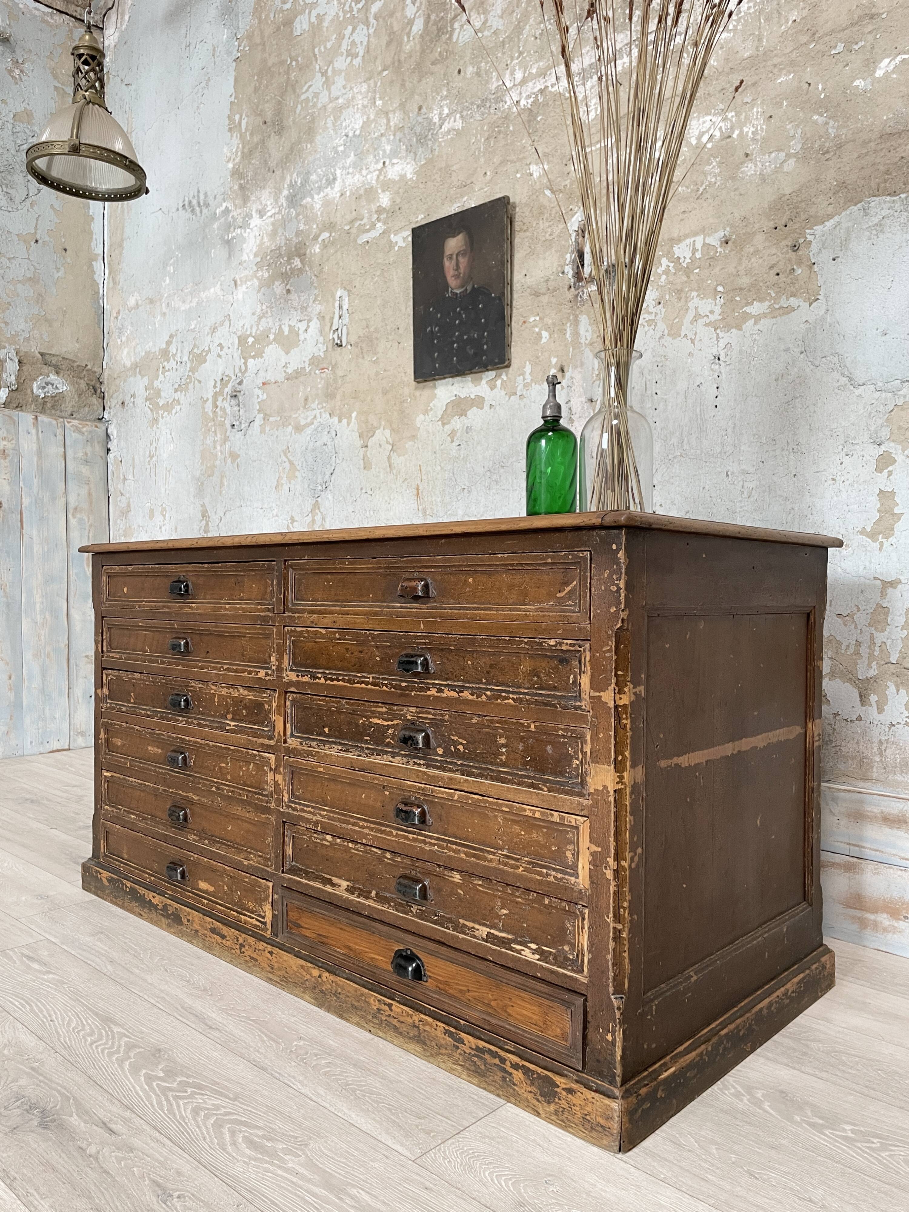 Double-sided trade counter with drawers, circa 1900