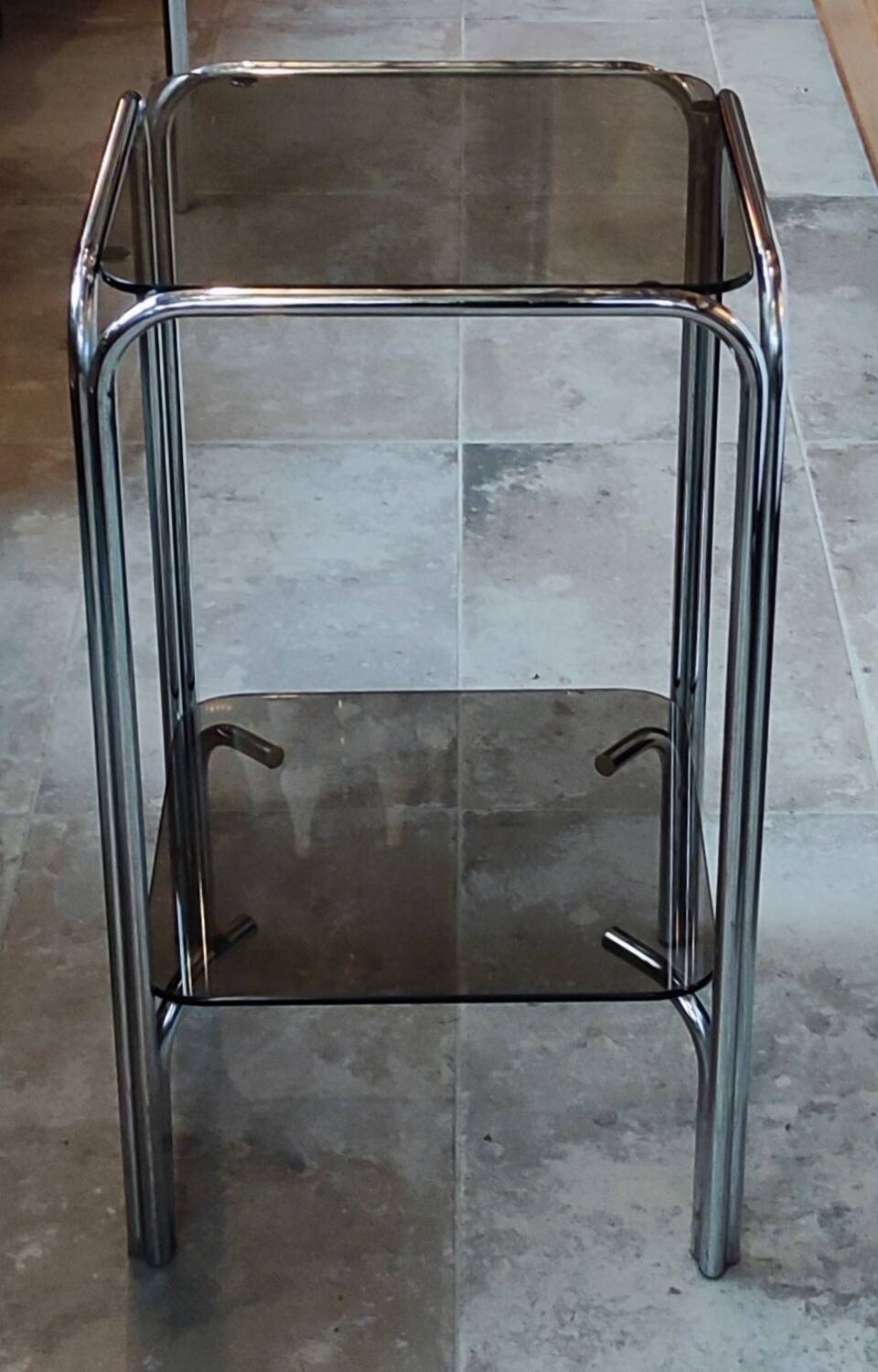 Sellette table d appoint porte plante design 1970 verre fumé et chrome
