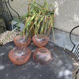 Set of 4 pink and twisted glass cups rosaline vereco France vintage 1960/70