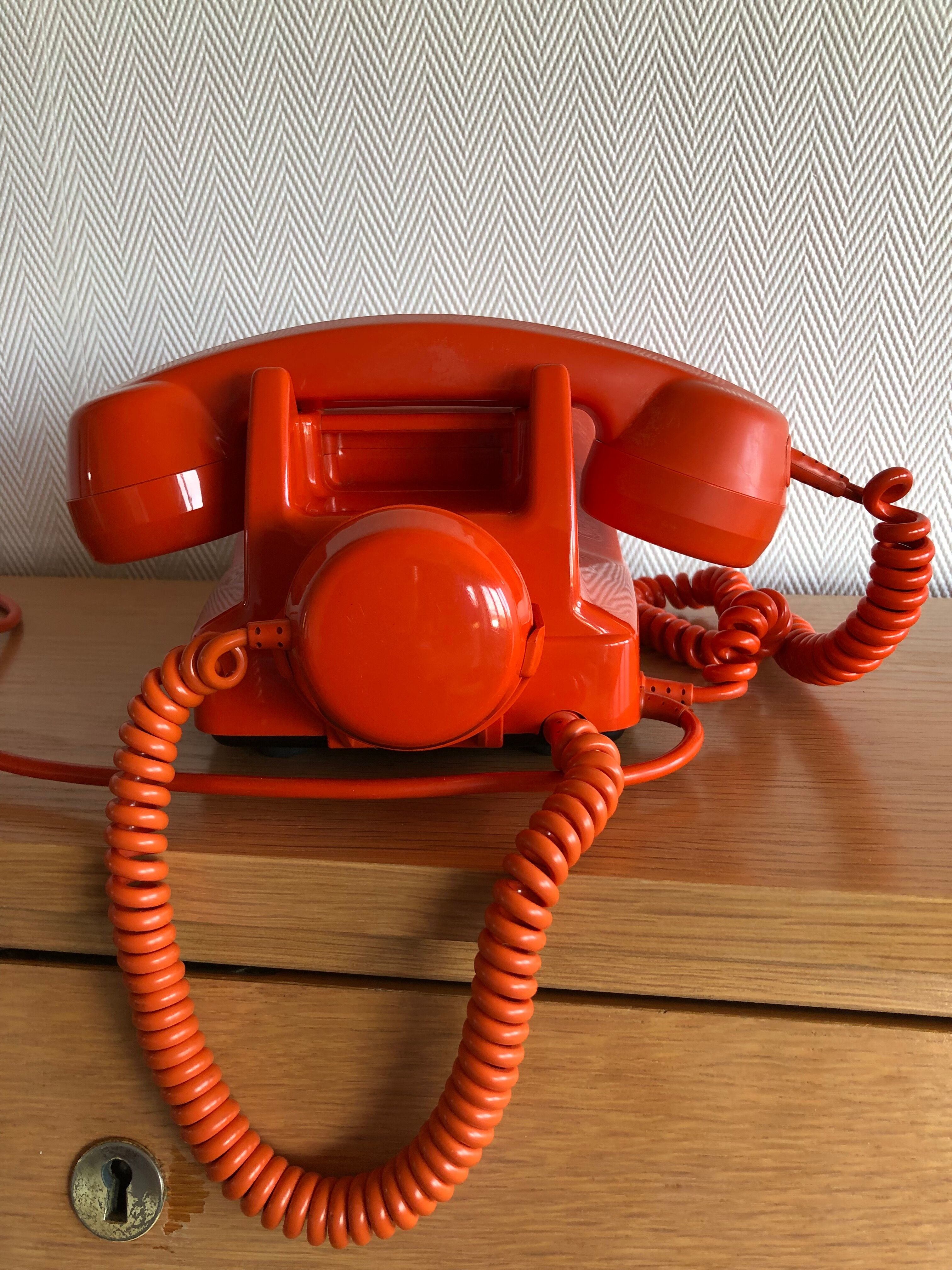 Vintage Orange Socotel dial phone, 1978