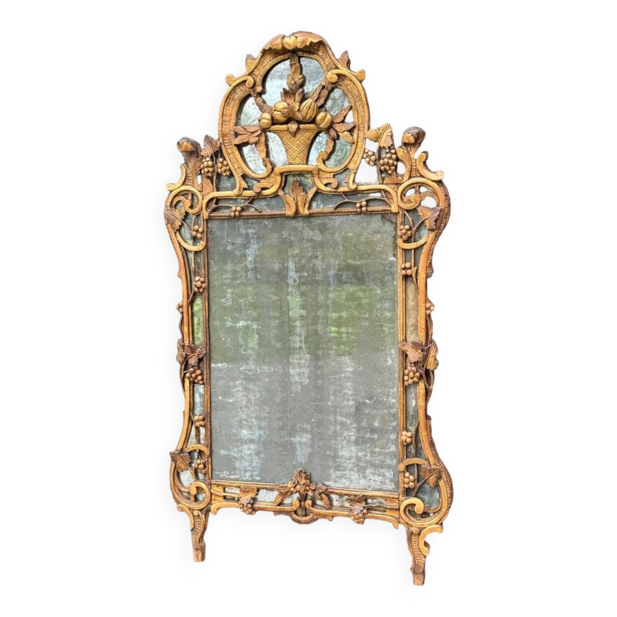 Large Louis XV Pareclosed Mirror In Carved And Gilded Wood, France 18th Century