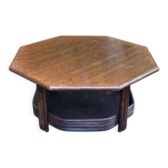 Octagonal coffee table made of caned bamboo