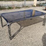 Vintage coffee table smoked glass and chrome 70