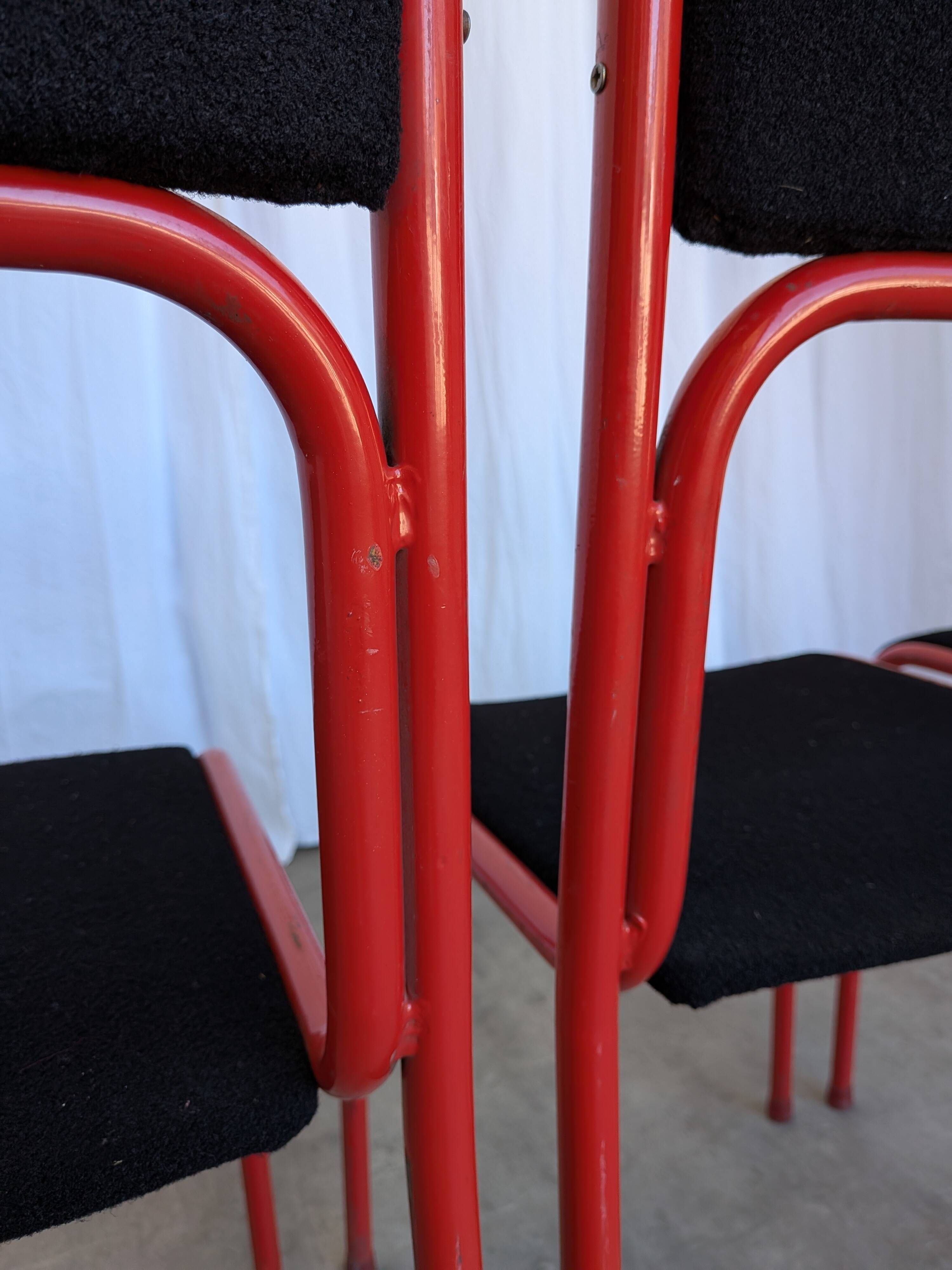 Space Age Stackable Dining Chair / 1970s Red & Black Metal Chair (9 in stoc