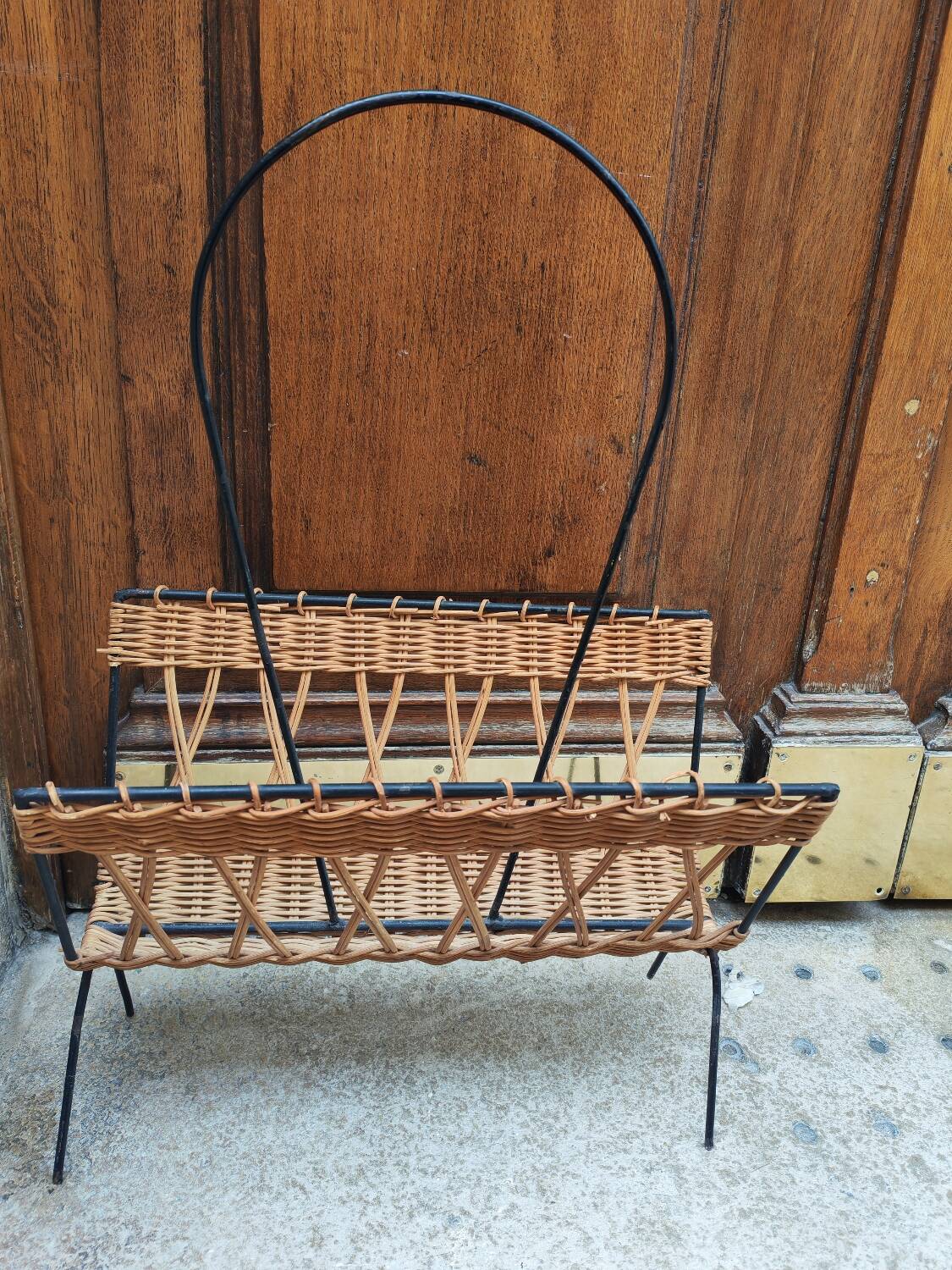 Metal and wicker magazine rack
