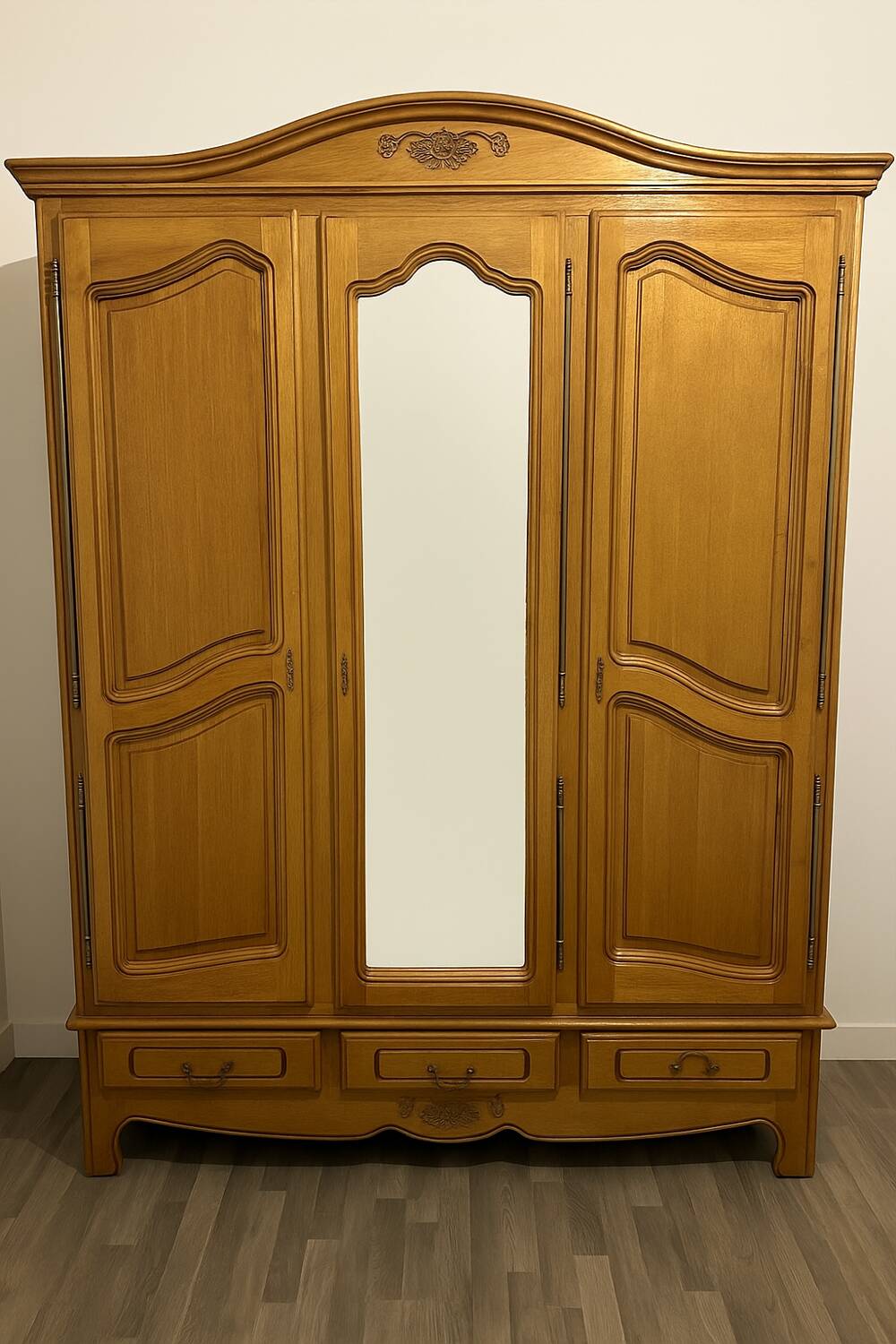 3-door, 3-drawer wardrobe in solid oak