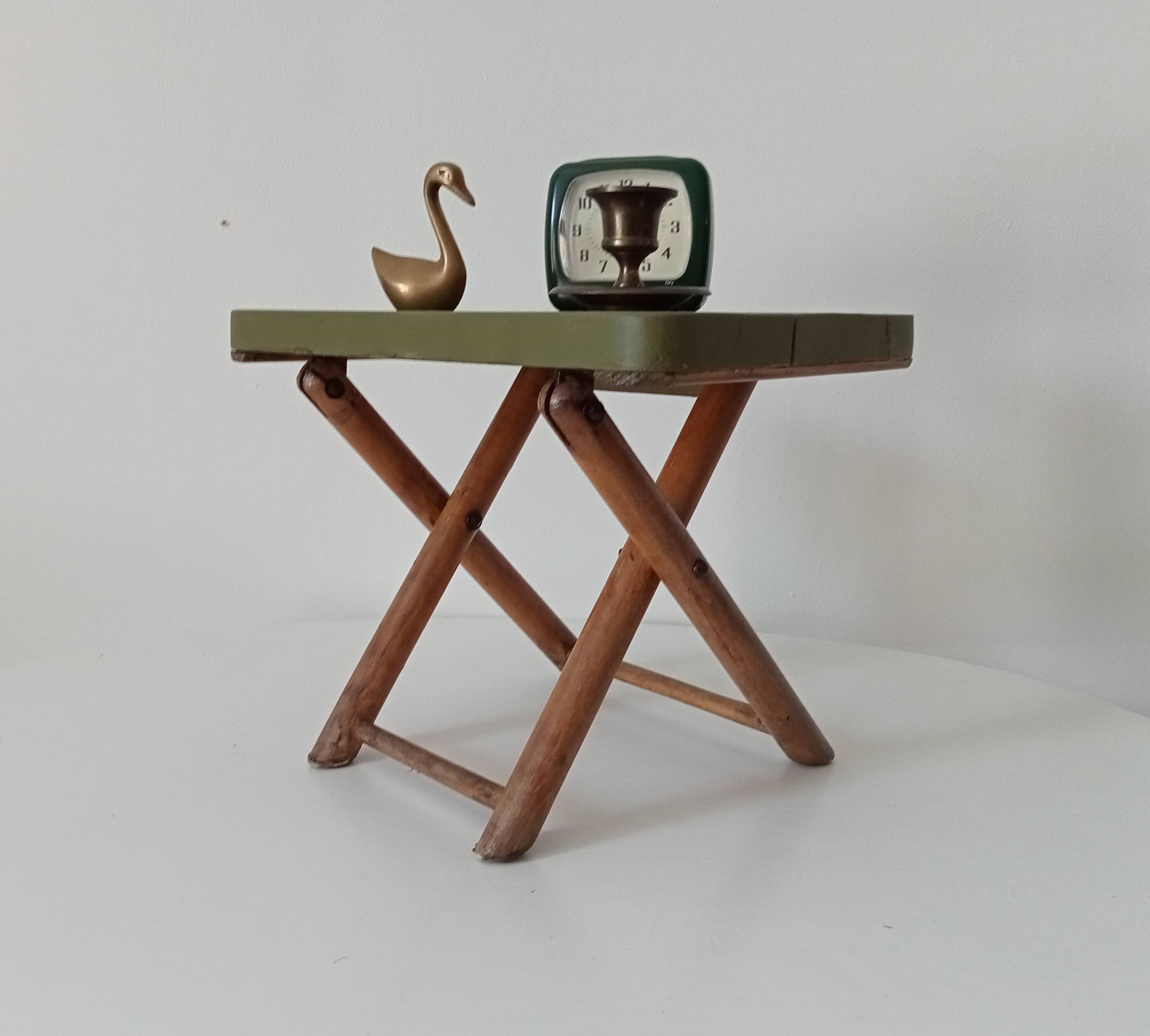Vintage folding stool in wood and bamboo