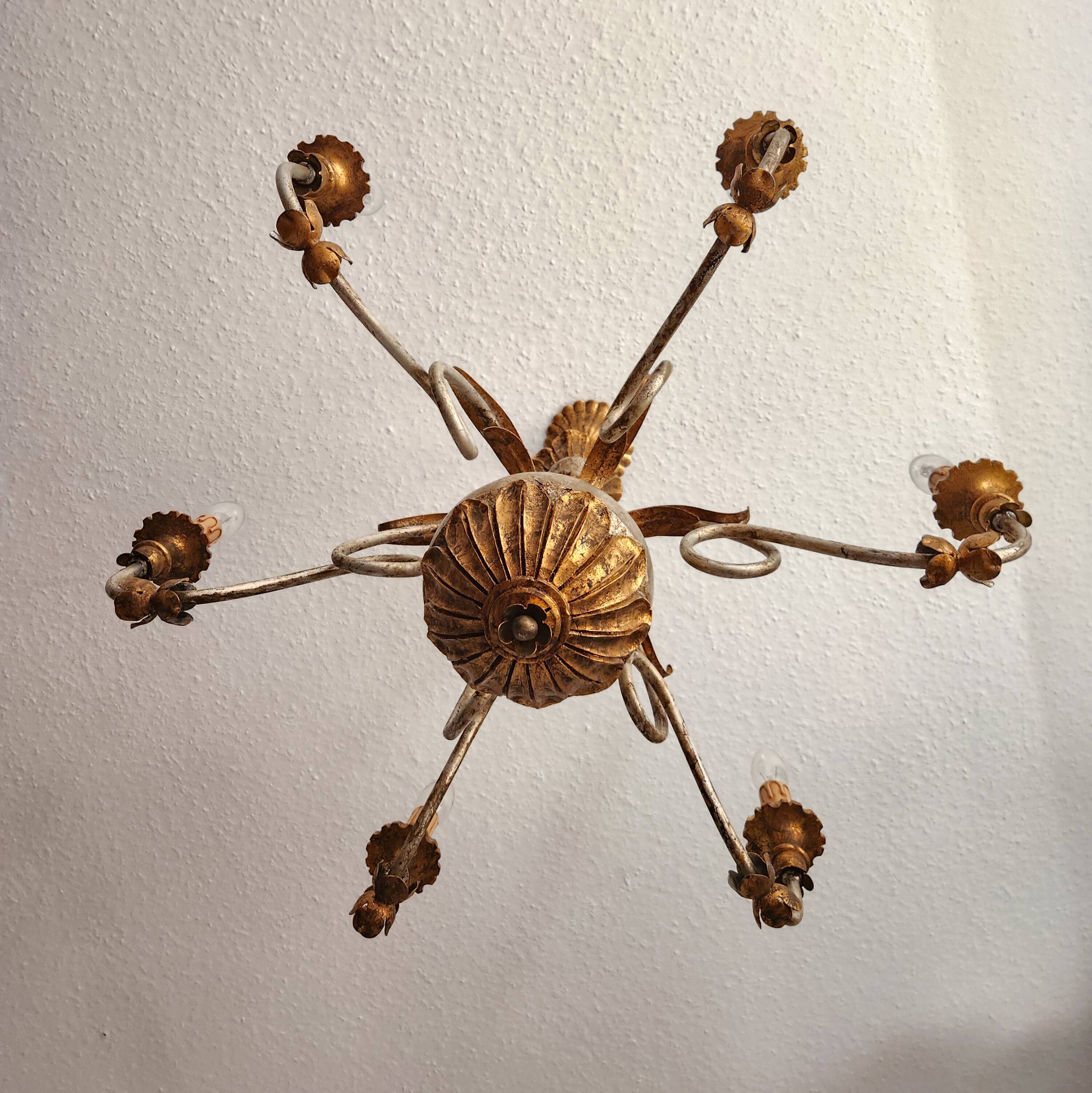 Antique gilded silver chandelier Florentine Rococo Louis XV Italy
