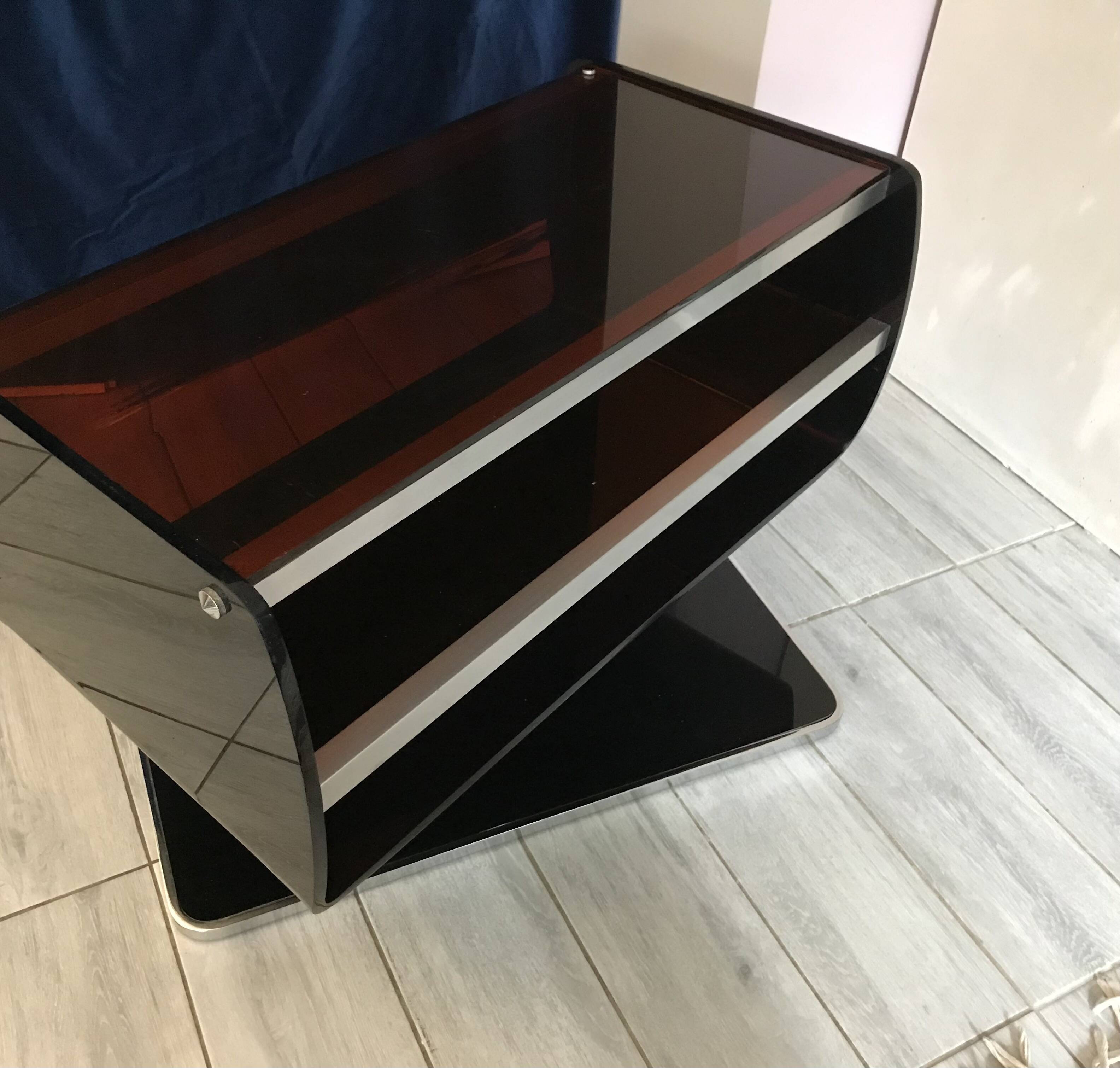Meuble de TV pivotant en plexiglas fumé
