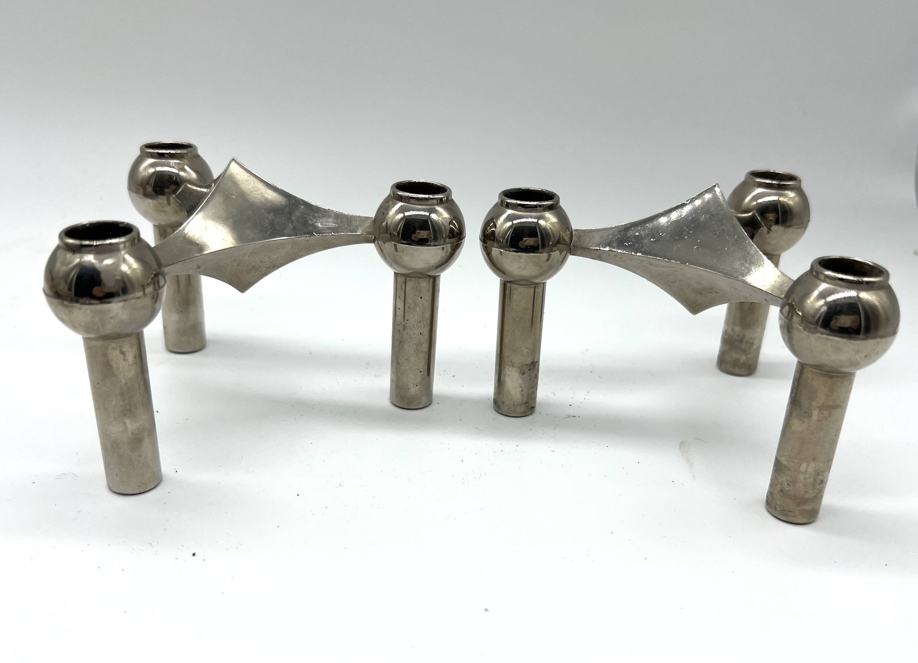 Pair of Nagel modular candlesticks – German Space Age design – Metal