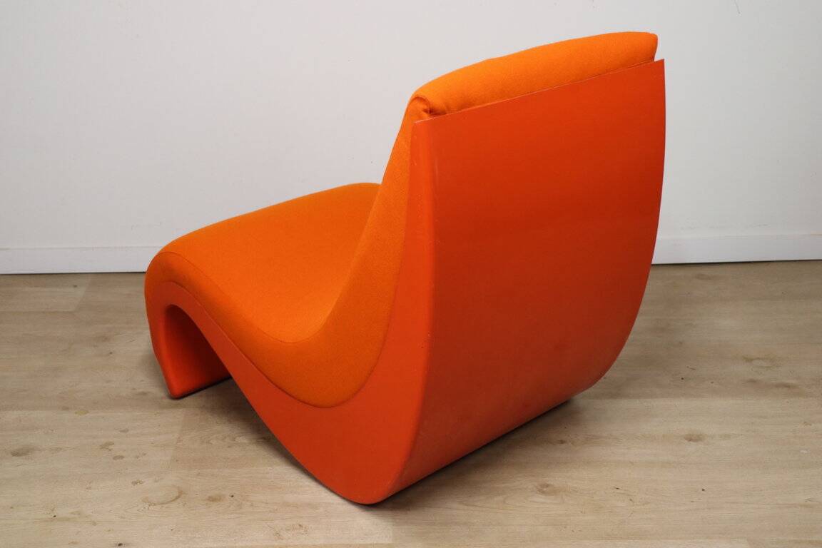 Vintage organic armchair in orange fabric and fiber, 1970