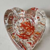 Empty pocket/Ashtray, l in blown art glass/Heart shape with inclusions of orange filaments. In Murano style