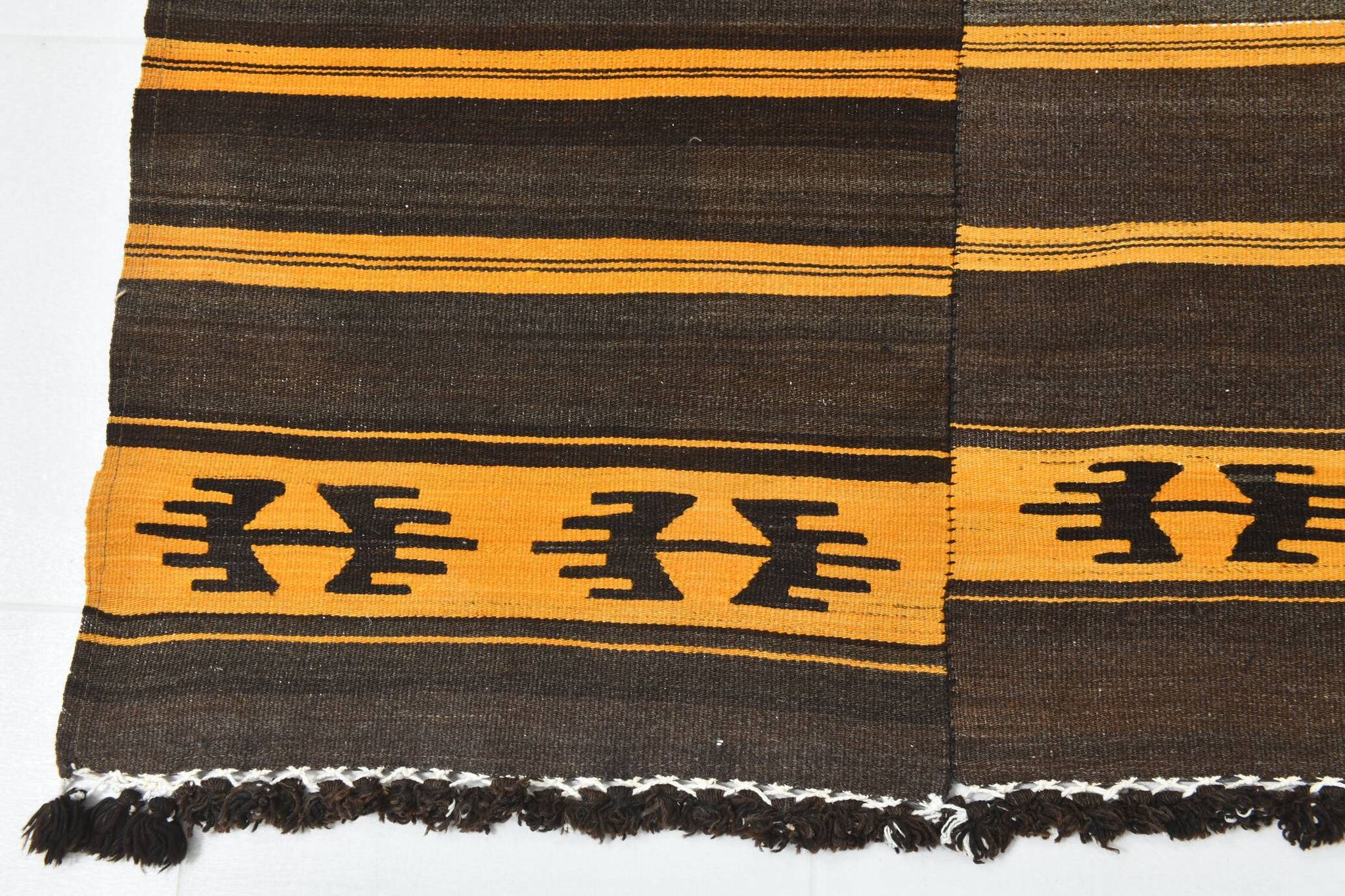 Tapis Kilim vintage rayé orange et marron 6x9, 172x291 cm