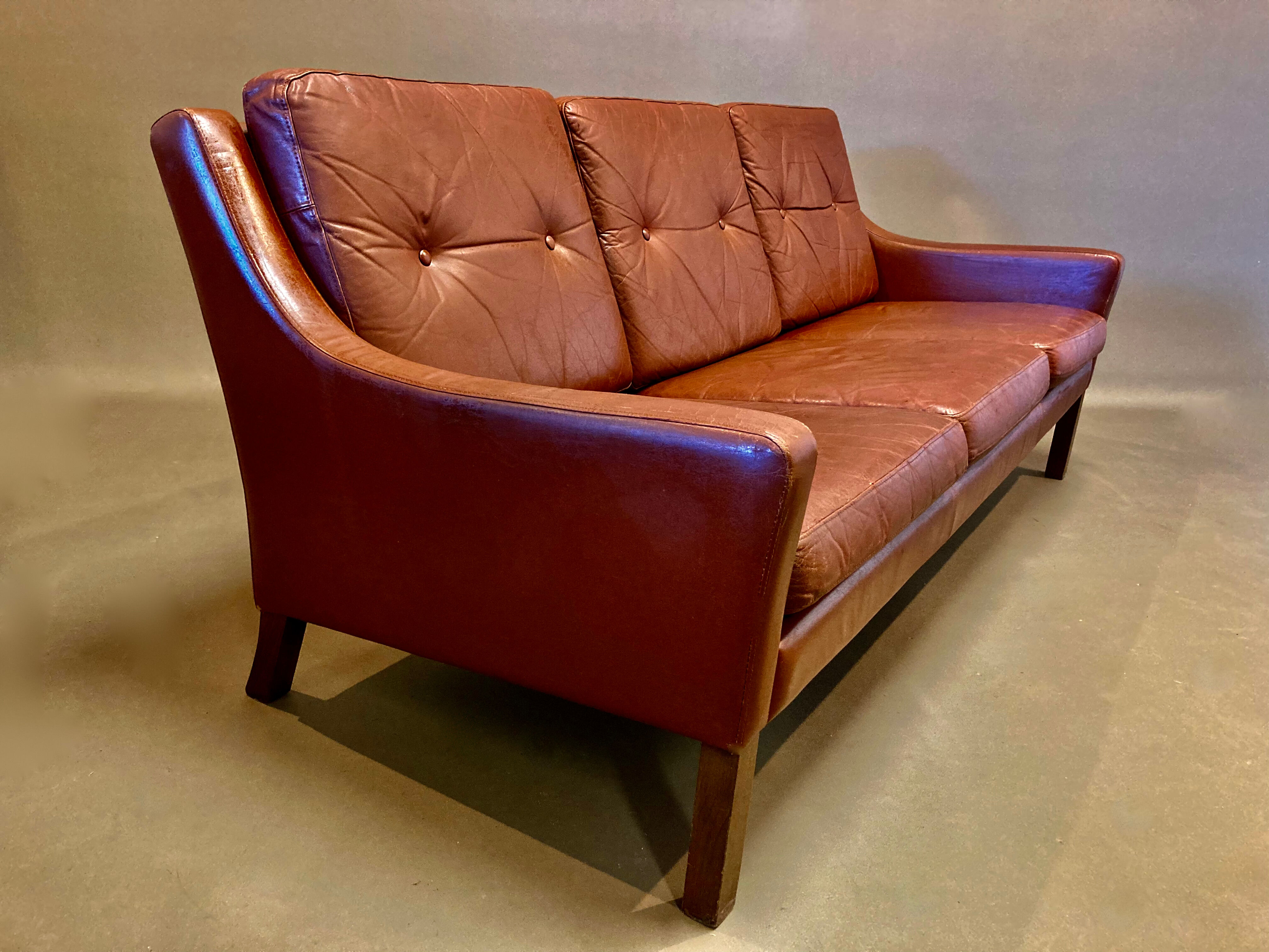 3-seater leather sofa Scandinavian design 1950.