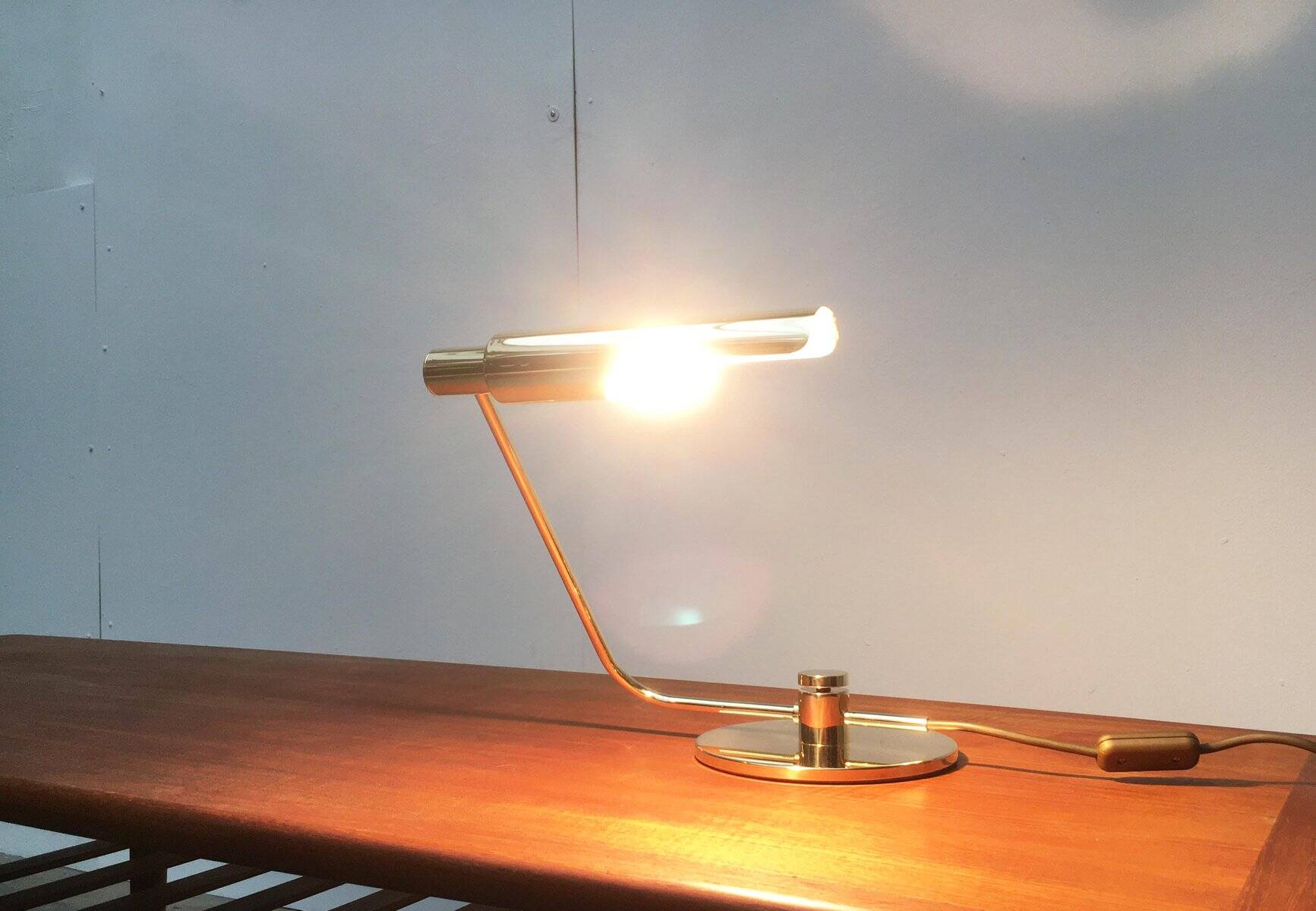 Mid-century minimalist brass table lamp by Rosemarie & Rico Baltensweiler for Baltensweiler.