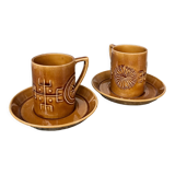 Set of 2 coffee cups and saucers in English ceramic Totem pattern created by Susan Williams-Ellis. 60s. Portmeirion Pottery. Stroke-on-Trent.