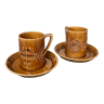 Ensemble de 2 tasses à café  et soucoupes  en céramique anglaise motif Totem créé par Susan Williams-Ellis . Années 60. Portmeirion Pottery. Stroke-on-Trent.