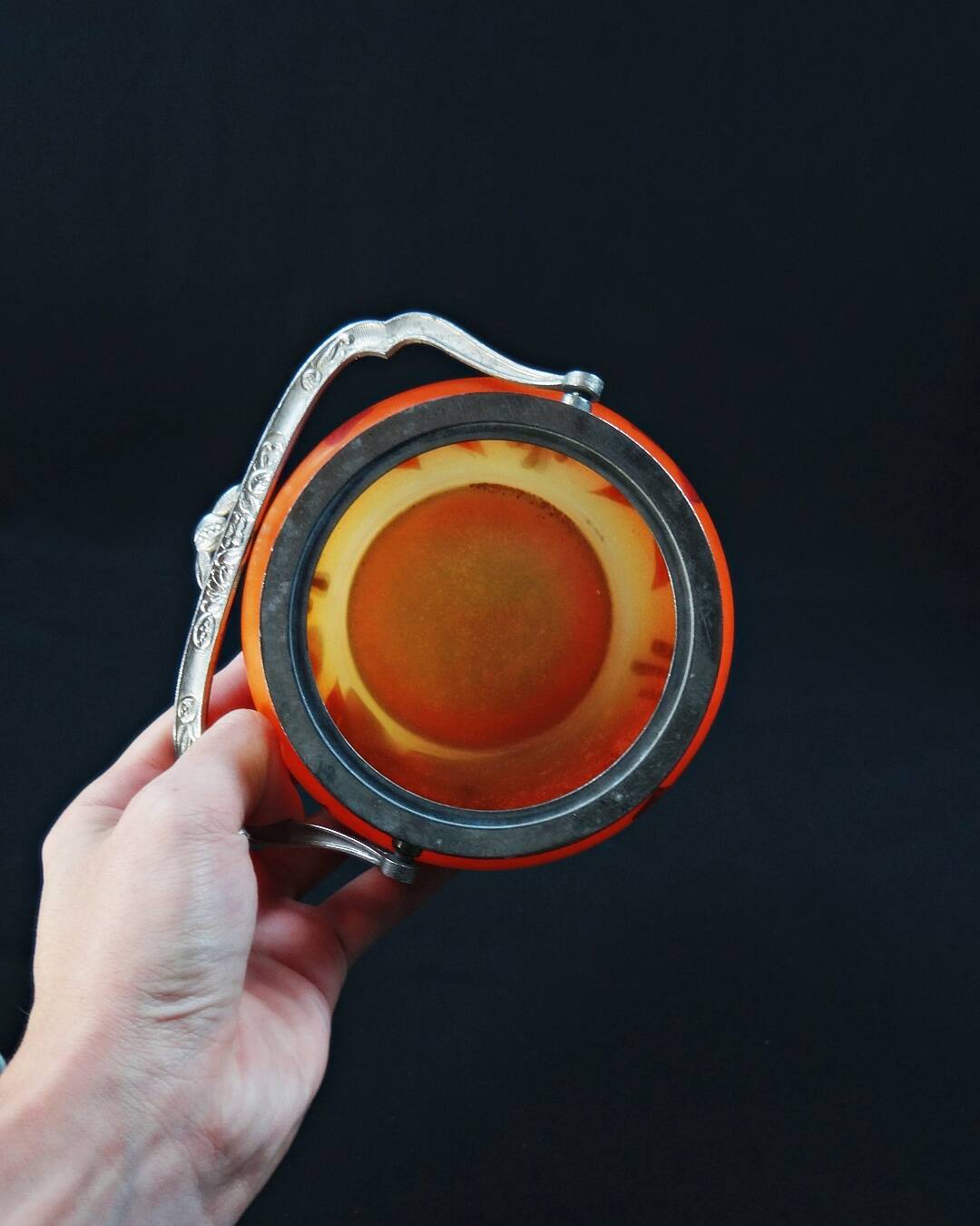 Legras-Montjoye enameled & painted glass biscuit bucket, Art Deco period