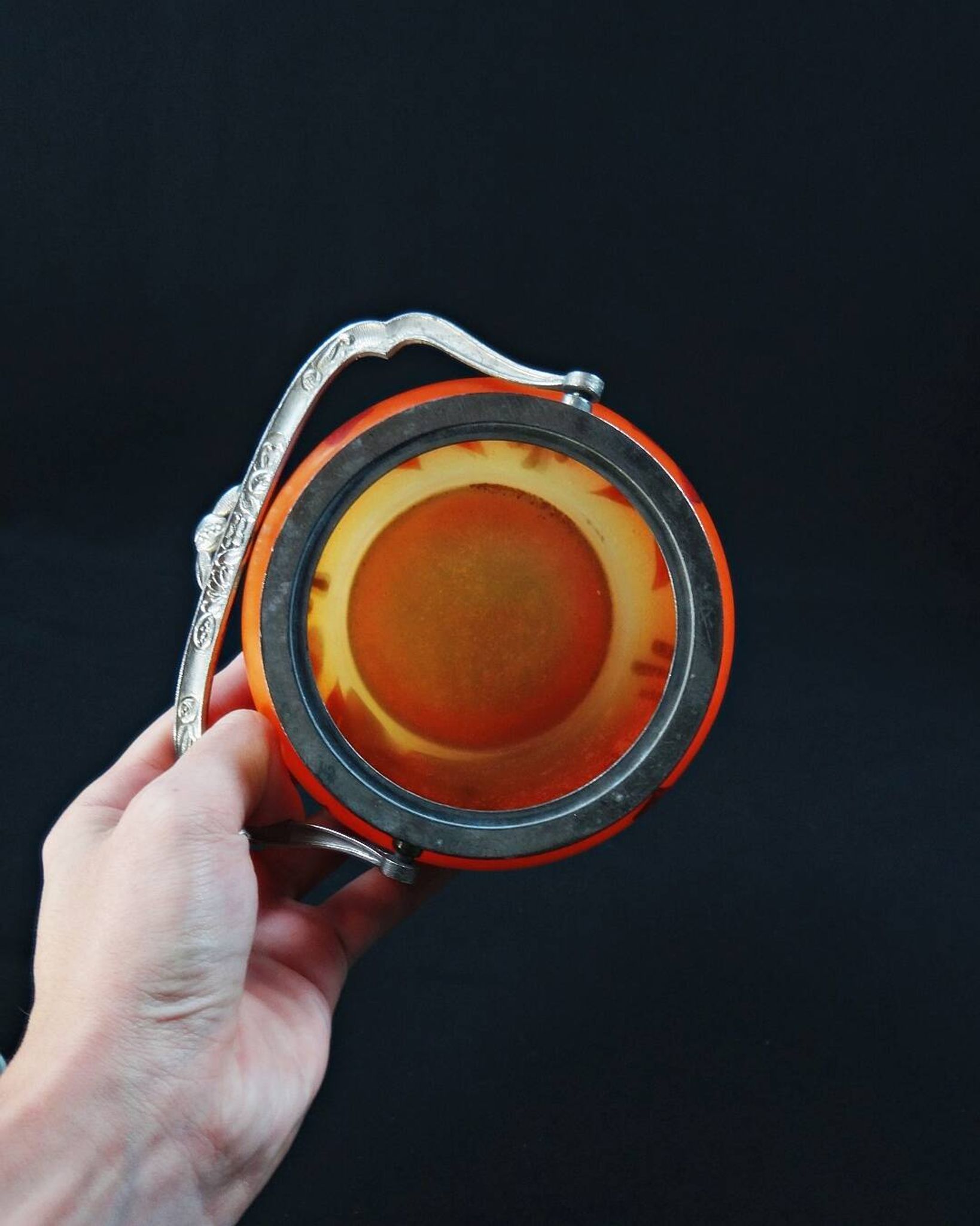 Legras-Montjoye enameled & painted glass biscuit bucket, Art Deco period