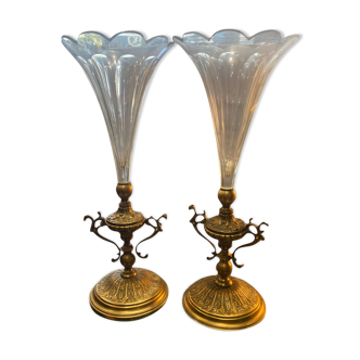 Pair of vase bronze and crystal horn