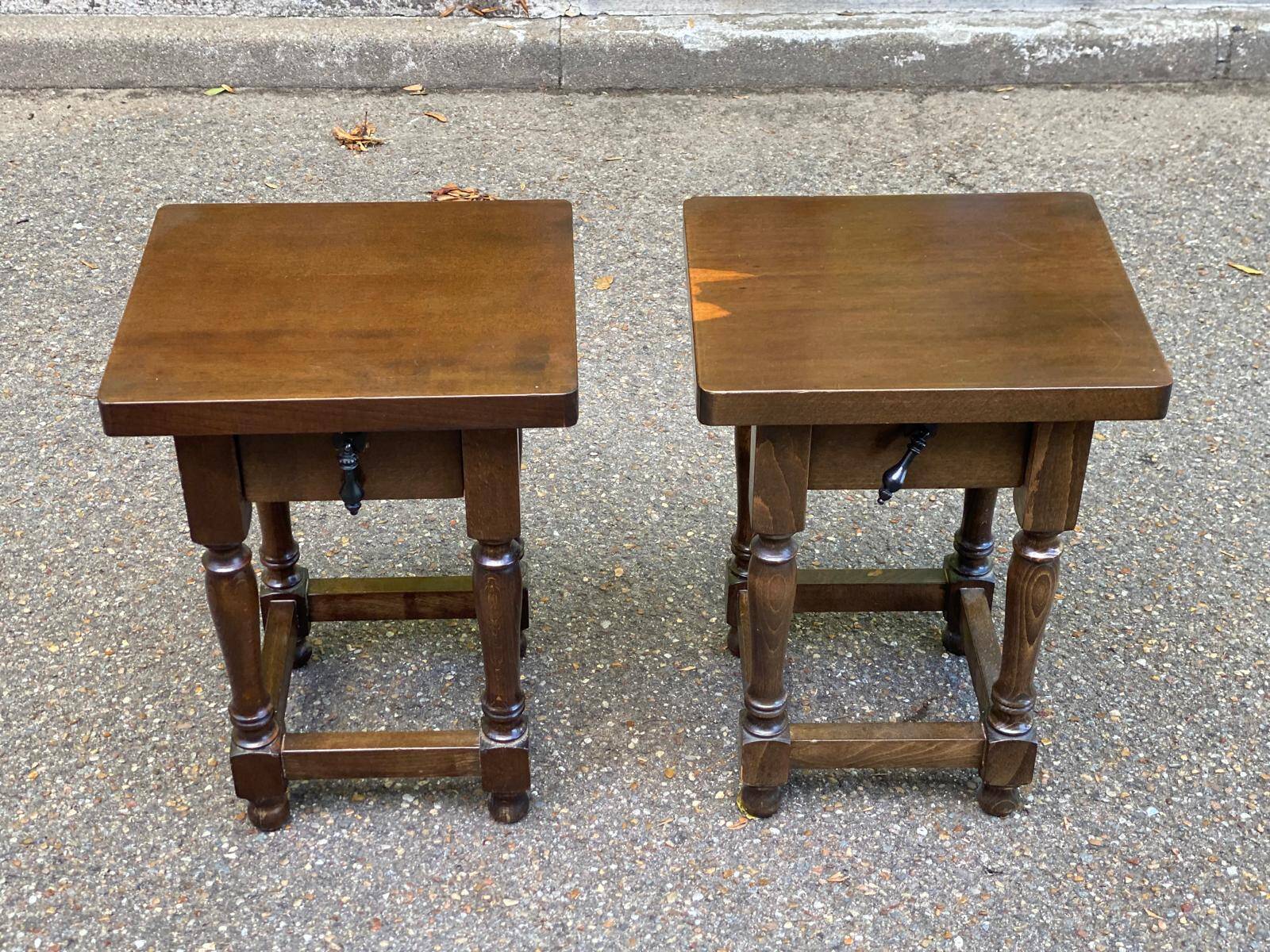 Pair of rustic wooden bedside tables - Spanish style side table