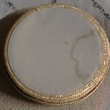 Round wicker basket with lid, vintage soft weaving.