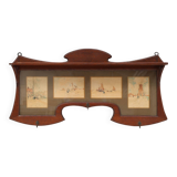 Art Nouveau Wall-Mounted Coat Rack with Framed Watercolors by Cassier, Belg
