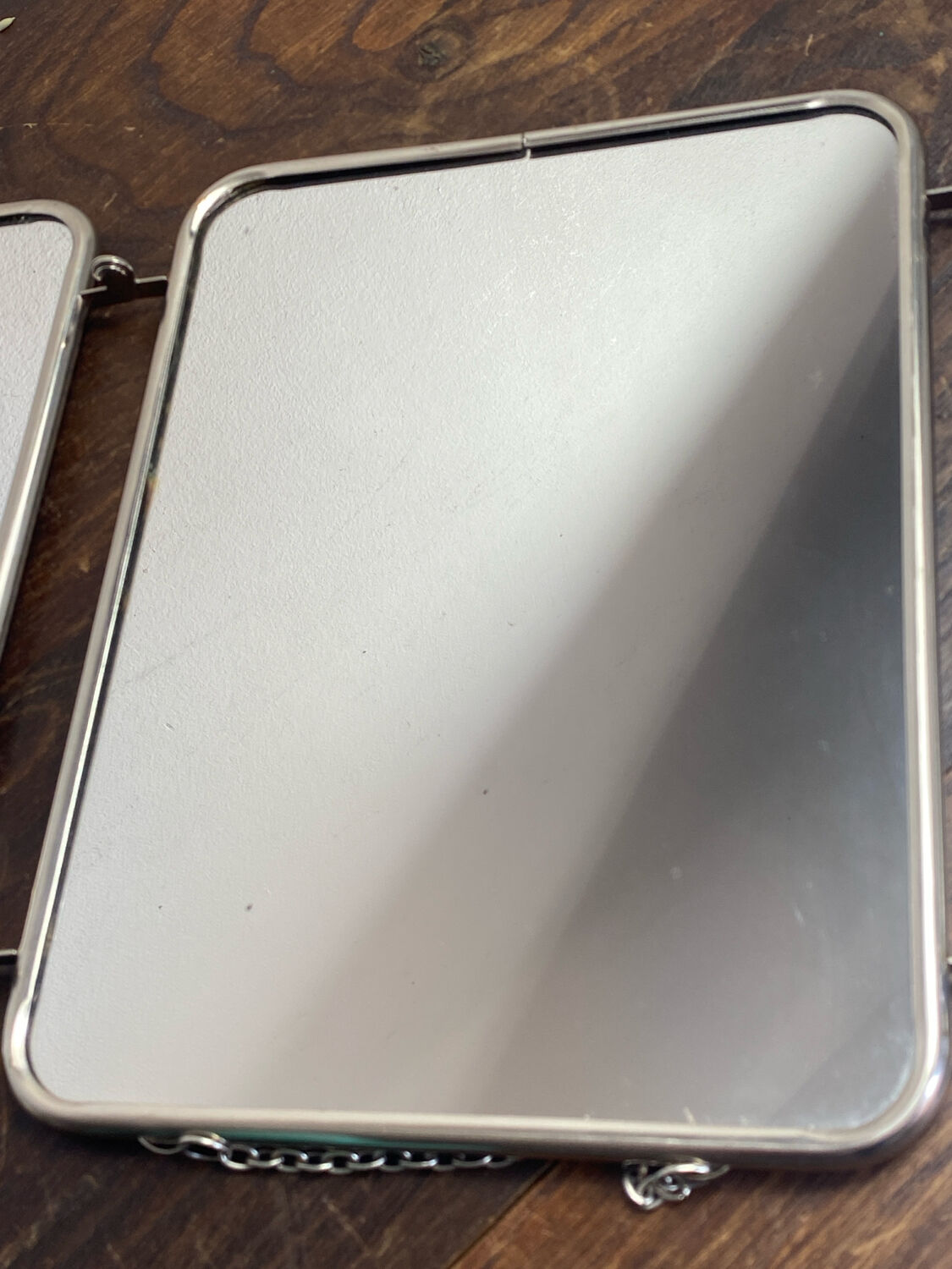 Triptych barber mirror, 1960, houndstooth back