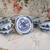 Set of 8 tea cups and sub-cups décor blue Asian landscape
