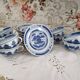 Set of 8 tea cups and sub-cups décor blue Asian landscape