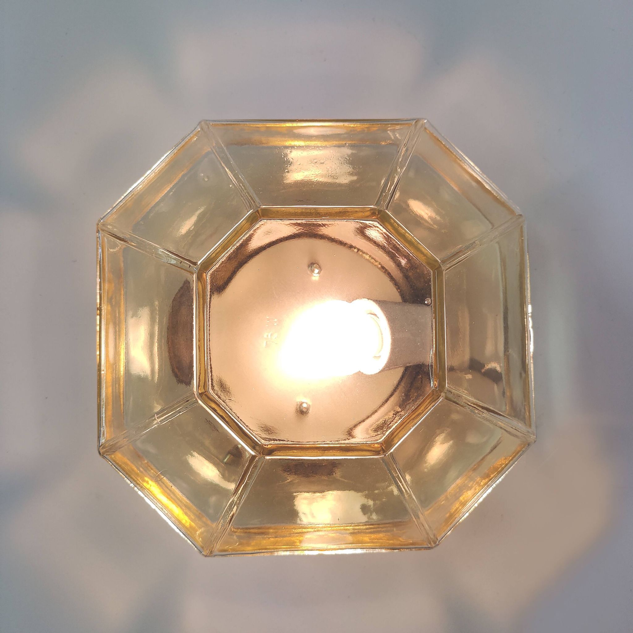 Italian wall lamp Ismos octagonal yellow glass 70s