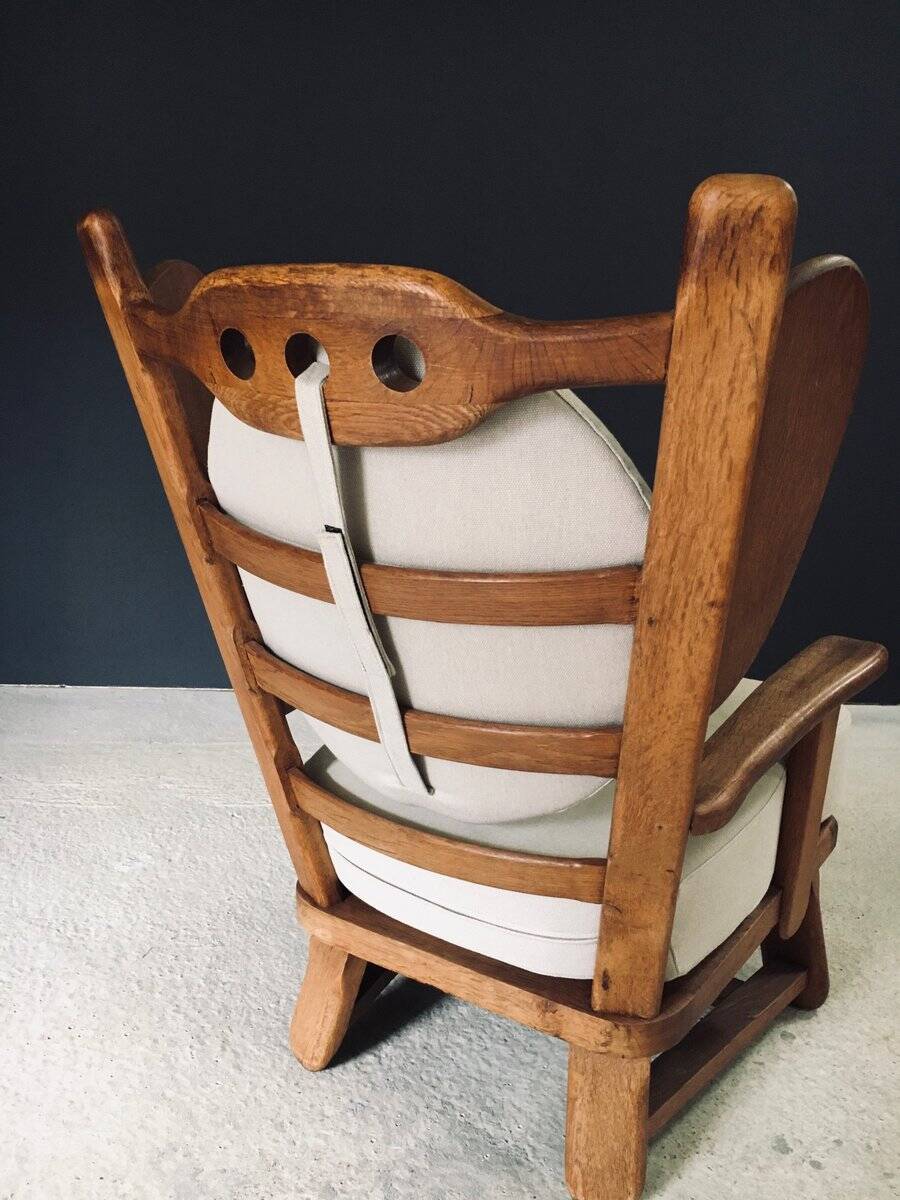 Brutalist Oak Wingback Lounge Chair, Netherlands, 1950s