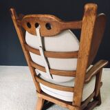 Brutalist Oak Wingback Lounge Chair, Netherlands, 1950s