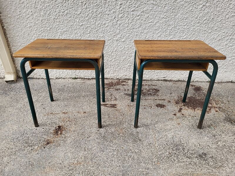 Pair of desks desks school 1960 in metal and oak