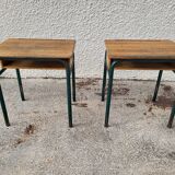 Pair of desks desks school 1960 in metal and oak