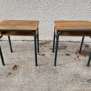 Pair of desks desks school 1960 in metal and oak