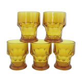 5 water cups in amber glass - Made in Italy - vintage 70s